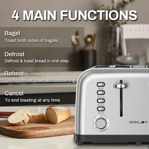Toaster 4 Slice, Dual Independent Controls, Extra Wide Slot Toasters for Bagel, Bread, Waffles, 7 Shade Settings, 4 Main Functions, Removable Crumb Tray, 1500 Watts, Brushed Stainless Steel in Saudi Arabia