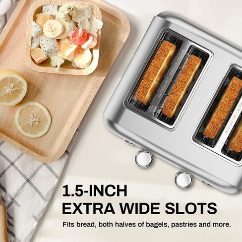 Toaster 4 Slice, Dual Independent Controls, Extra Wide Slot Toasters for Bagel, Bread, Waffles, 7 Shade Settings, 4 Main Functions, Removable Crumb Tray, 1500 Watts, Brushed Stainless Steel in Saudi Arabia