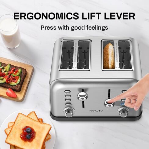 Toaster 4 Slice, Dual Independent Controls, Extra Wide Slot Toasters for Bagel, Bread, Waffles, 7 Shade Settings, 4 Main Functions, Removable Crumb Tray, 1500 Watts, Brushed Stainless Steel in Saudi Arabia