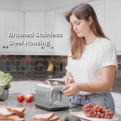 RAMJOY Toaster 2 Slice, Extra Wide Slot Toaster for Bagels, Bread, Waffles, 7 Shade Settings, 4 Main Functions, Removable Crumb Tray, 900 Watts Toasters, Brushed Stainless Steel in Saudi Arabia