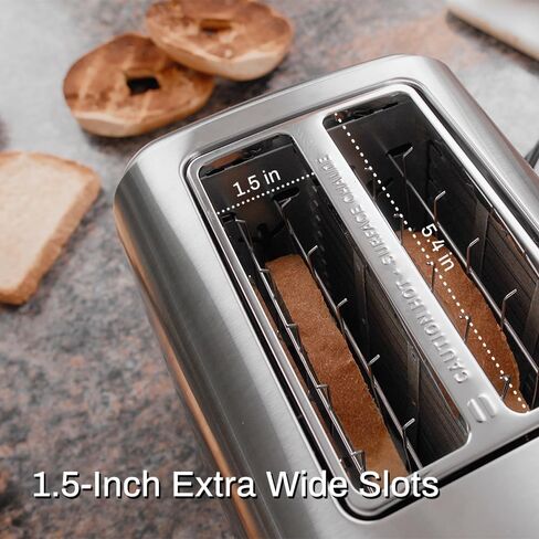 RAMJOY Toaster 2 Slice, Extra Wide Slot Toaster for Bagels, Bread, Waffles, 7 Shade Settings, 4 Main Functions, Removable Crumb Tray, 900 Watts Toasters, Brushed Stainless Steel in Saudi Arabia
