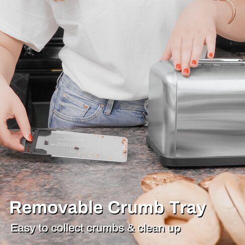 RAMJOY Toaster 2 Slice, Extra Wide Slot Toaster for Bagels, Bread, Waffles, 7 Shade Settings, 4 Main Functions, Removable Crumb Tray, 900 Watts Toasters, Brushed Stainless Steel in Saudi Arabia