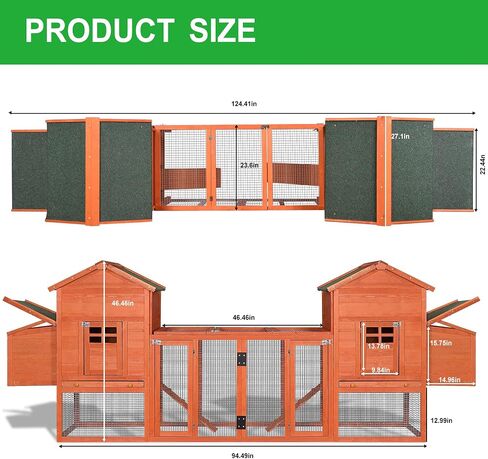 Rabbit Hutch, Indoor Bunny Cage, Outdoor Rabbit Cages with Run, Pet House with Deeper No Leak Tray, UV Panel, Removable Bottom Wire Mesh for Small Animals,Grey in Saudi Arabia