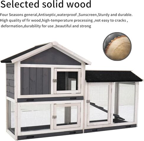 Rabbit Hutch, Indoor Bunny Cage, Outdoor Rabbit Cages with Run, Pet House with Deeper No Leak Tray, UV Panel, Removable Bottom Wire Mesh for Small Animals,Grey in Saudi Arabia