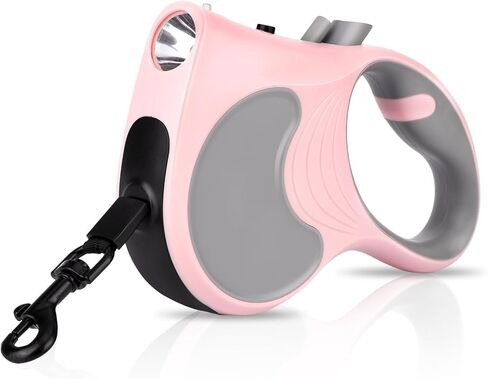 Retractable Dog Leash with Flashlight 16ft Walking Leash for Dogs up to 77lbs, 360° Tangle-Free Nylon Tape Anti-Slip Handle -Pink in Saudi Arabia