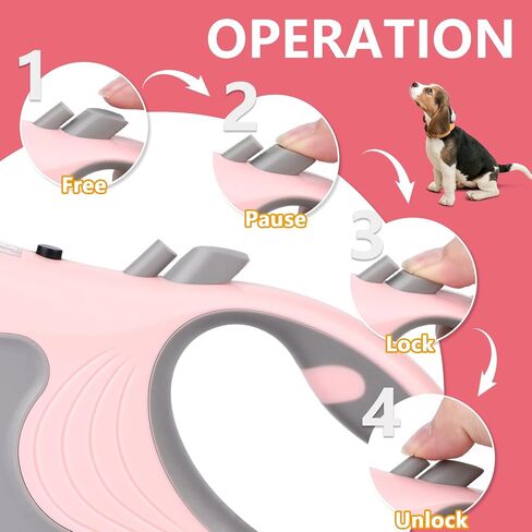 Retractable Dog Leash with Flashlight 16ft Walking Leash for Dogs up to 77lbs, 360° Tangle-Free Nylon Tape Anti-Slip Handle -Pink in Saudi Arabia
