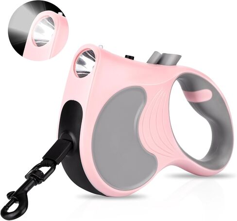 Retractable Dog Leash with Flashlight 16ft Walking Leash for Dogs up to 77lbs, 360° Tangle-Free Nylon Tape Anti-Slip Handle -Pink in Saudi Arabia
