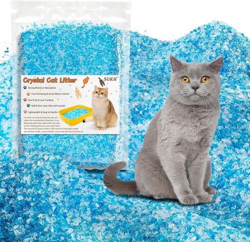 Sukh 14.8 OZ Crystal Cat Litter - Cat Litter Crystals Blue White Clear Dust-Free Low Tracking, Odor Control Litter Crystals Silica Gel Color Particles Water Absorption Cats Litter in Saudi Arabia