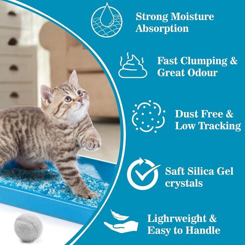 Sukh 14.8 OZ Crystal Cat Litter - Cat Litter Crystals Blue White Clear Dust-Free Low Tracking, Odor Control Litter Crystals Silica Gel Color Particles Water Absorption Cats Litter in Saudi Arabia
