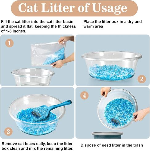 Sukh 14.8 OZ Crystal Cat Litter - Cat Litter Crystals Blue White Clear Dust-Free Low Tracking, Odor Control Litter Crystals Silica Gel Color Particles Water Absorption Cats Litter in Saudi Arabia