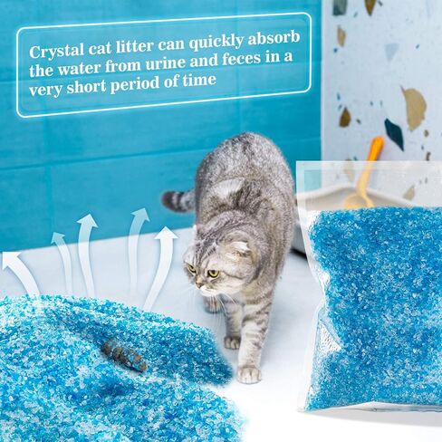 Sukh 14.8 OZ Crystal Cat Litter - Cat Litter Crystals Blue White Clear Dust-Free Low Tracking, Odor Control Litter Crystals Silica Gel Color Particles Water Absorption Cats Litter in Saudi Arabia