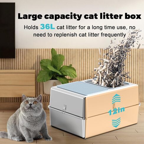 Stainless steel cat litter box - Enclosed large cat litter box, suitable for large cat, Top Entry Cat Litter Box with lid, easy to clean, odorless, non-stick, metal cat litter box in Saudi Arabia