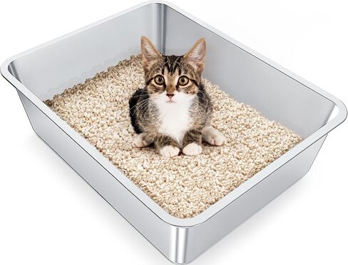 Stainless steel cat litter box - Enclosed large cat litter box, suitable for large cat, Top Entry Cat Litter Box with lid, easy to clean, odorless, non-stick, metal cat litter box in Saudi Arabia