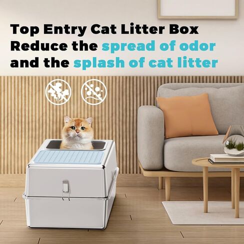Stainless steel cat litter box - Enclosed large cat litter box, suitable for large cat, Top Entry Cat Litter Box with lid, easy to clean, odorless, non-stick, metal cat litter box in Saudi Arabia