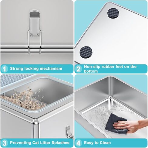 Stainless steel cat litter box - Enclosed large cat litter box, suitable for large cat, Top Entry Cat Litter Box with lid, easy to clean, odorless, non-stick, metal cat litter box in Saudi Arabia