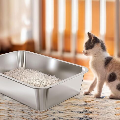Stainless steel cat litter box - Enclosed large cat litter box, suitable for large cat, Top Entry Cat Litter Box with lid, easy to clean, odorless, non-stick, metal cat litter box in Saudi Arabia