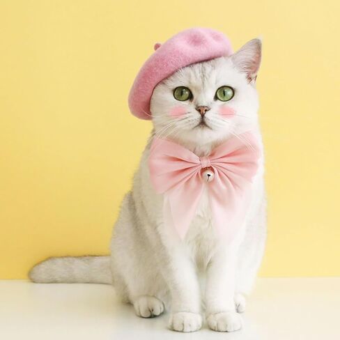 Pink Cute Pet Beret Cap Kitten Puppy Pet Headgear Decor Photo Props Elastic Lovely with Rope Pet Supplies in Saudi Arabia