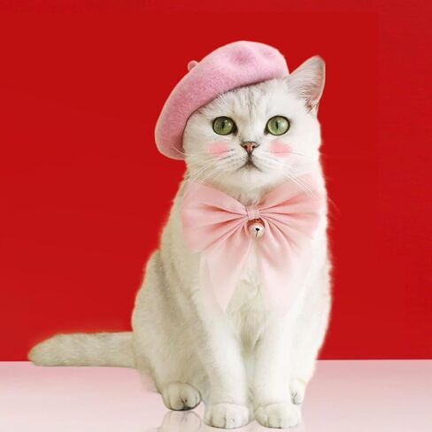 Pink Cute Pet Beret Cap Kitten Puppy Pet Headgear Decor Photo Props Elastic Lovely with Rope Pet Supplies in Saudi Arabia