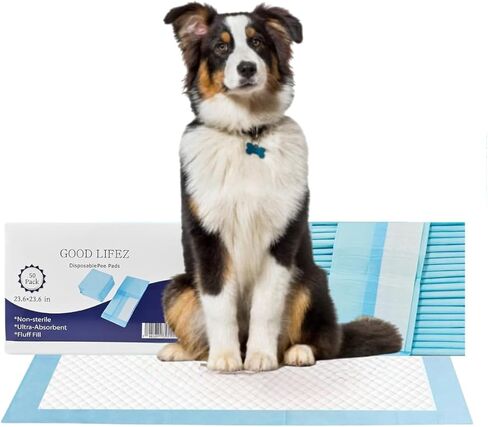 GOODLIFEZ Disposable Large Pet Pee Pads 50 Pack Super Absorbent 23.6 x 23.6 in Puppy Training Pads Leak Proof Quick Dry Odor Control Ideal for Indoor Use Convenient Bulk Pack for Dogs in Saudi Arabia