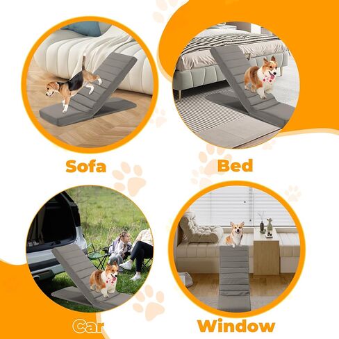 HOMBYS Soft Dog Ramp for Bed, Adjustable 7"-20" Foldable Dog Ramp for Couch, Sofa & Car, No Need to Install Portable Ramp for Small & Medium, Soft PU Fabric Do Not Hurt Pets, Up to 170 LBS in Kuwait