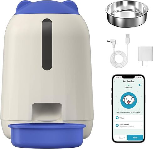 Smart Automatic Cat Feeders, Dual Power Supply Cat Food Distributor, WiFi Pet Feeder with APP Control for Remote Feeding, Moisture-proof Freshness Design, 3L Automatic Cat Feeder, Blue in Saudi Arabia