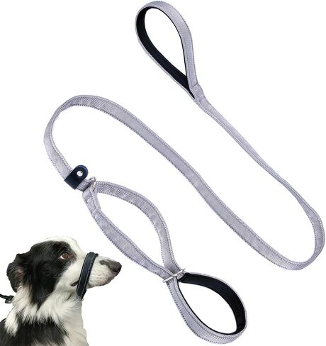Multifunctional Figure 8 Padded Head Halter Walking Training Reflective Slip Lead Dog Muzzle Webbing Leash (Grey) in Saudi Arabia