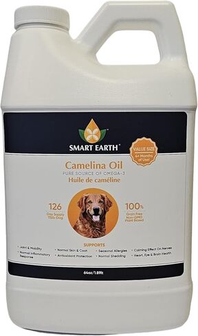 Camelina Oil for Dogs - Omega 3, 6, 9 Supplement for Healthy Skin, Shiny Coat & Flexible Joints - Dog Joint Supplement - Natural Canine Wellness - Omega 3 for Dogs (Pump Included - 64oz) in Saudi Arabia