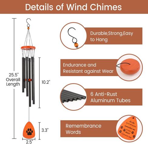 Wind Chimes for Outside, 25.5" Tuned Chime Dog Memorial Gifts for Loss of Dog, Loss of Dog Sympathy Gift, Dog Passing Away Gifts, Bereavement Gift, Pet Remembrance Gift in Memory of Dog Cat in Saudi Arabia