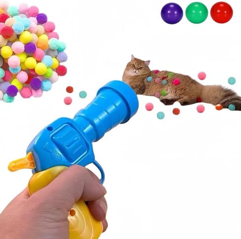 34Pcs Cat Toy Ball Launcher Gun, Cat Balls Fetch Toy, Plush Fuzzy Balls Shooting Cat Toy, A Toy Gun Launcher with 30 PomPoms and 3 Bonus Balls, interactive Toy for Bored Indoor Cats, Kitten Pet Toys in Saudi Arabia