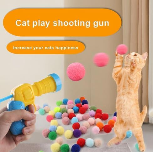 34Pcs Cat Toy Ball Launcher Gun, Cat Balls Fetch Toy, Plush Fuzzy Balls Shooting Cat Toy, A Toy Gun Launcher with 30 PomPoms and 3 Bonus Balls, interactive Toy for Bored Indoor Cats, Kitten Pet Toys in Saudi Arabia