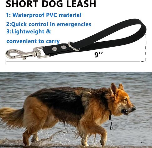 Short Dog Leash - 9 Inch, 0.6 Inch Wide Heavy Duty Traffic Leash for Dogs Short Leash for Dog Training Control, Waterproof PVC Dog Training Leashes Dog Grab Tab Dog Short Leash (Black, 9'') in Saudi Arabia
