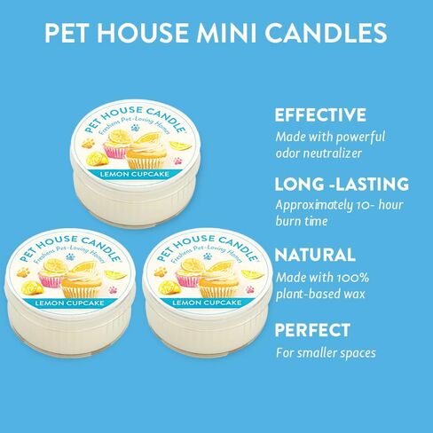 شمعة صغيرة من One Fur All Pet House - عبوة من 3 قطع على شكل كب كيك ليمون - شمعة صغيرة مزيلة لرائحة الحيوانات الأليفة - شمعة شمع طبيعية - مجموعة شموع صغيرة - شمعة معطرة غير سامة صديقة للحيوانات الأليفة in Kuwait