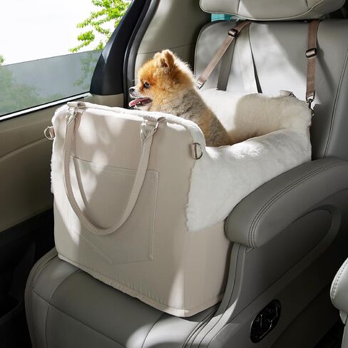 Lesure Dog Booster Car Seat - Dog Car Seats for Small Dogs Egg Crate Foam Dog Car Bed with Storage Pockets, Clip-On Leash for Travel Carrier Booster Bed Elevated Seat, Beige in Saudi Arabia