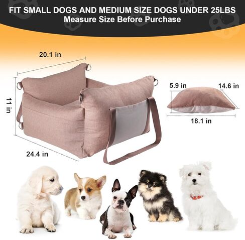 Dog Car Seat for Small Medium Dogs, Washable Dog Booster Seats with Detachable Cover and Storage Pockets, Portable Travel Dog Bed for Car Rides on Front/Back Seat - Brown & Beige in Kuwait