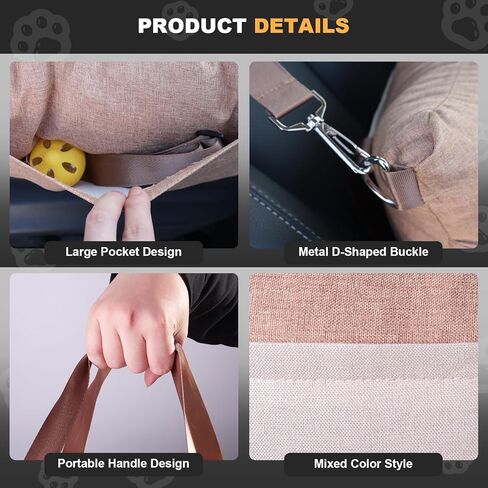 Dog Car Seat for Small Medium Dogs, Washable Dog Booster Seats with Detachable Cover and Storage Pockets, Portable Travel Dog Bed for Car Rides on Front/Back Seat - Brown & Beige in Kuwait