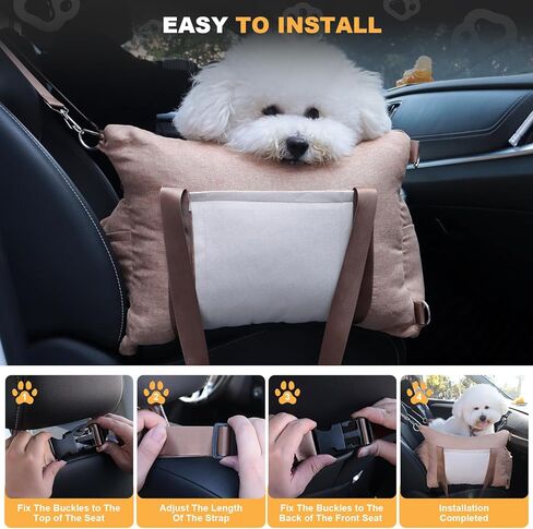 Dog Car Seat for Small Medium Dogs, Washable Dog Booster Seats with Detachable Cover and Storage Pockets, Portable Travel Dog Bed for Car Rides on Front/Back Seat - Brown & Beige in Kuwait