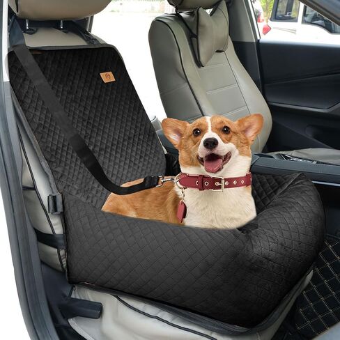 OTOB Dog Car Seat for Small Medium Dogs, Washable Ultra Soft Pet Booster Car Seat, Fully Detachable Puppy Car Seat with Clip-On Safety Leash, Comfy Small Dog Car Travel Bed Dog Carseat, Black in Saudi Arabia