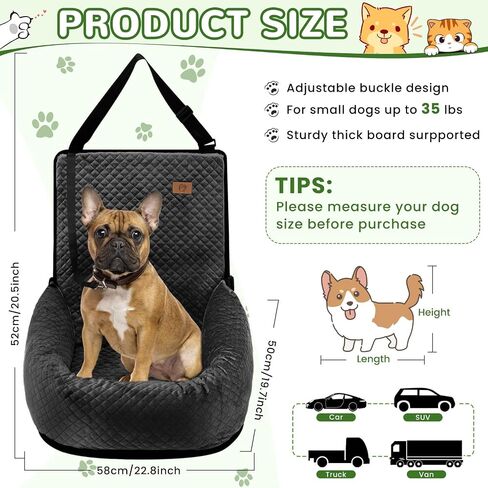 OTOB Dog Car Seat for Small Medium Dogs, Washable Ultra Soft Pet Booster Car Seat, Fully Detachable Puppy Car Seat with Clip-On Safety Leash, Comfy Small Dog Car Travel Bed Dog Carseat, Black in Saudi Arabia