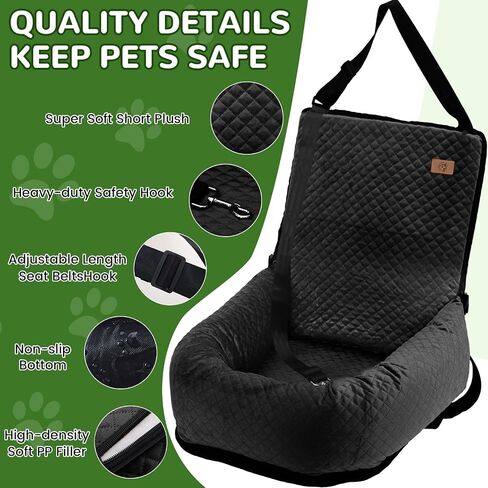 OTOB Dog Car Seat for Small Medium Dogs, Washable Ultra Soft Pet Booster Car Seat, Fully Detachable Puppy Car Seat with Clip-On Safety Leash, Comfy Small Dog Car Travel Bed Dog Carseat, Black in Saudi Arabia
