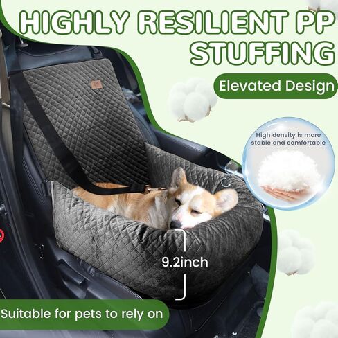 OTOB Dog Car Seat for Small Medium Dogs, Washable Ultra Soft Pet Booster Car Seat, Fully Detachable Puppy Car Seat with Clip-On Safety Leash, Comfy Small Dog Car Travel Bed Dog Carseat, Black in Saudi Arabia