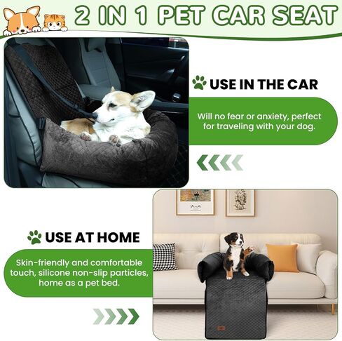 OTOB Dog Car Seat for Small Medium Dogs, Washable Ultra Soft Pet Booster Car Seat, Fully Detachable Puppy Car Seat with Clip-On Safety Leash, Comfy Small Dog Car Travel Bed Dog Carseat, Black in Saudi Arabia