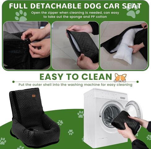 OTOB Dog Car Seat for Small Medium Dogs, Washable Ultra Soft Pet Booster Car Seat, Fully Detachable Puppy Car Seat with Clip-On Safety Leash, Comfy Small Dog Car Travel Bed Dog Carseat, Black in Saudi Arabia