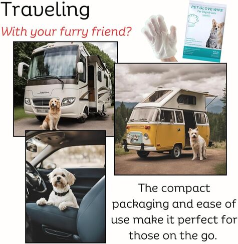 Portable Disposable Pet Cleaning Gloves with Aloe Extract and Jojoba Oil - Hypoallergenic, Unscented, Gentle Cleaning and Deodorizing, Nourishes and Smooths Hair, Safe for Dogs in Kuwait
