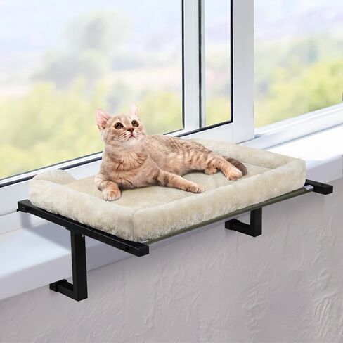 Cat Window Perch, Cat Hammock for Window Sill with Cushion Bed Cover,Cat Window Seat for Large Cats and Kittens Design with Metal Frame (Dark Grey, Large) in Saudi Arabia