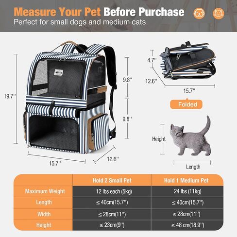Double Cat Backpack Carrier for 2 Cats, Double-Compartment Pet Carrier Backpack for Two Small Cat or One Medium Cat, Cats Carrier Backpack Dog Carrier Backpack Fits Up to 24 Lbs,Black in Kuwait