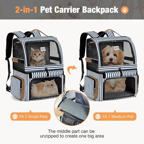 Double Cat Backpack Carrier for 2 Cats, Double-Compartment Pet Carrier Backpack for Two Small Cat or One Medium Cat, Cats Carrier Backpack Dog Carrier Backpack Fits Up to 24 Lbs,Black in Kuwait