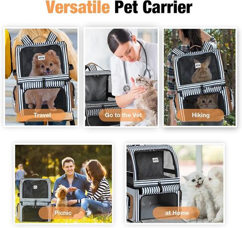 Double Cat Backpack Carrier for 2 Cats, Double-Compartment Pet Carrier Backpack for Two Small Cat or One Medium Cat, Cats Carrier Backpack Dog Carrier Backpack Fits Up to 24 Lbs,Black in Kuwait