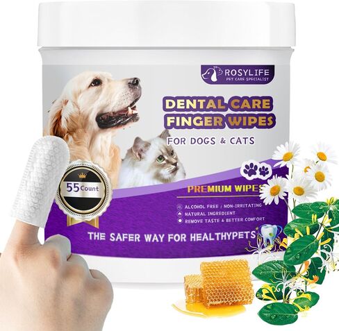 55 Counts Dogs & Cats Dental Care Wipes - Dog Teeth Cleaning Finger Wipes - Dog Tooth Brushing Kit Dental Wipes - Remove Bad Breath by Removing Plaque and Tartar Buildup & Freshens Breath in Saudi Arabia