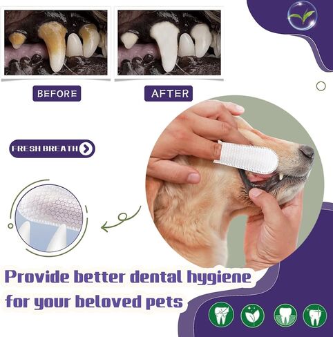 55 Counts Dogs & Cats Dental Care Wipes - Dog Teeth Cleaning Finger Wipes - Dog Tooth Brushing Kit Dental Wipes - Remove Bad Breath by Removing Plaque and Tartar Buildup & Freshens Breath in Saudi Arabia