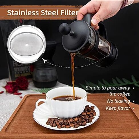 Mini French Press Coffee Maker 1 Cups, 12oz Coffee Press, Perfect for Coffee Lover Gifts Morning Coffee, Maximum Flavor Coffee Brewer with Stainless Steel Filter, 350ml - Small in Saudi Arabia